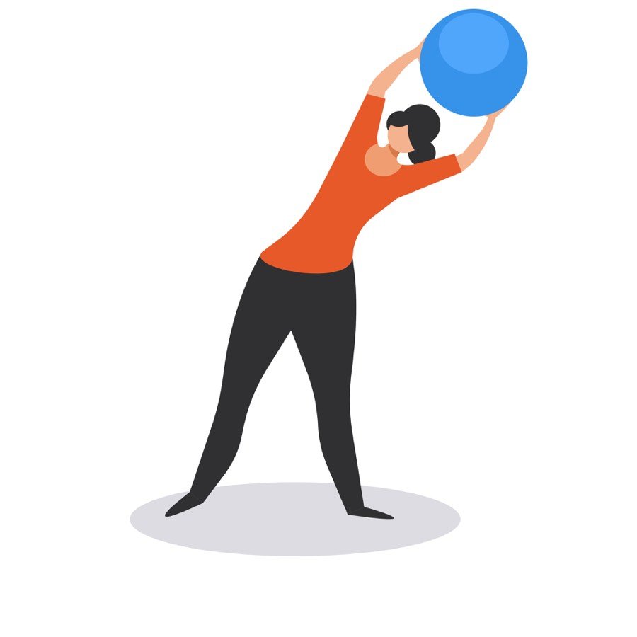 Patient doing balance and coordination work with a therapy ball
